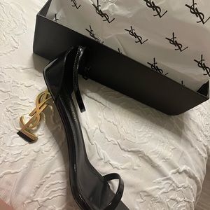 YSL Opyum Heel - Black Leather with Gold Heel